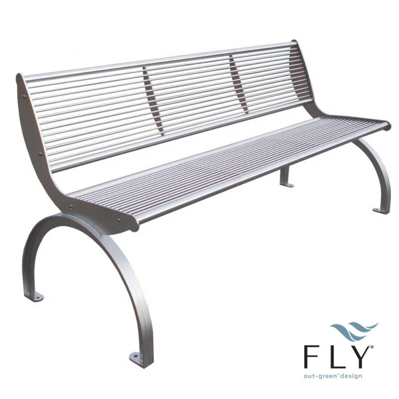 Cetra bench in stainless steel with backrest