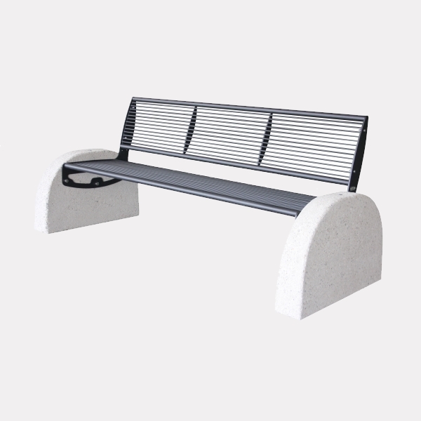 Panchina con schienale in acciaio con fianchi in cemento Pireo classic
