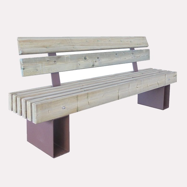 panchina con schienale in acciaio e legno di pino Porto