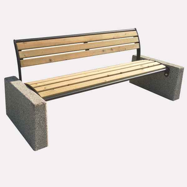 panchina con schienale in acciaio e legno e cemento tauri classic